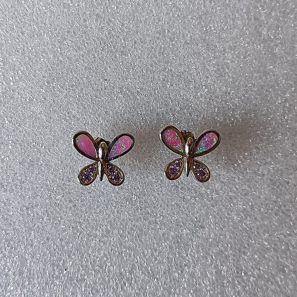 New - Butterfly With Pink Fire Opal and Amethyst Silver Stud Earrings - Picture 4 of 7